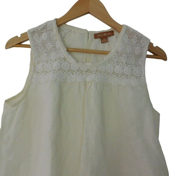 April Cornell Embroidered Linen Blend Ivory Crochet Sleeveless Top Sz Medium - Picture 2 of 6